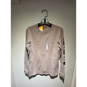 Carhartt Womens Loose Fit Heavyweight Long-Sleeve T-Shirt Pale Pink Brown Sz M